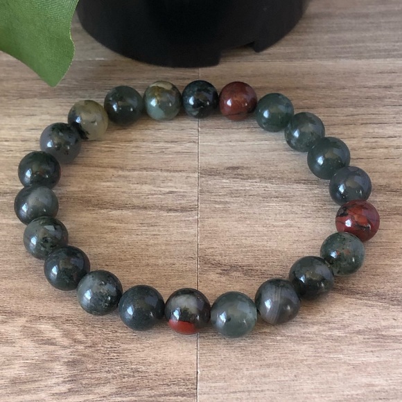 African Bloodstone Natural Stone Beads Stretchable Bracelet 7" - 8mm Beads Best - Picture 2 of 2